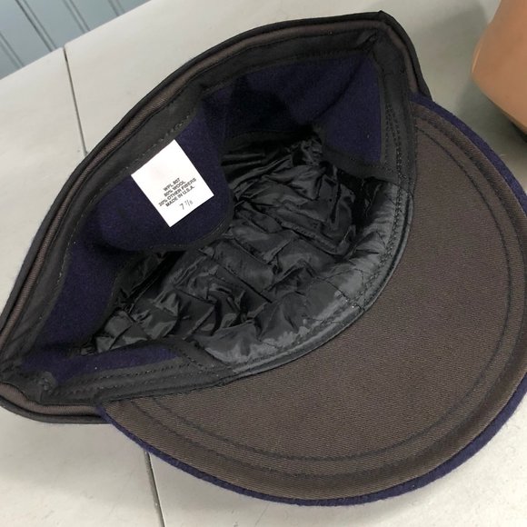 Wool Navy Blue VTG Railroad Langenberg Winter Made USA Ear Flaps Hat 7 7/8 - Picture 5 of 10